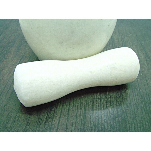 Small Mortar And Pestle Set Natural Stone Classic White Gray Marble 4x3" Herbs - Picture 2 of 9
